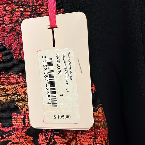 NWT Ted Baker Knit Top Jacquared Floral Tapestry Black Red Pink Cap Sleeve Shirt - Picture 3 of 5